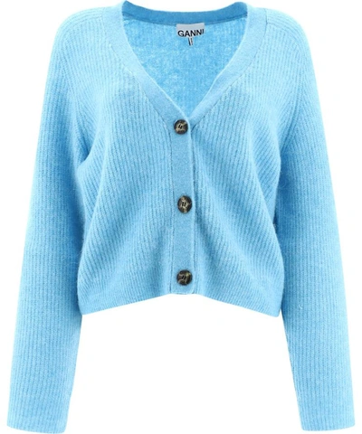 Shop Ganni Soft Wool Cardigan In Light Blue