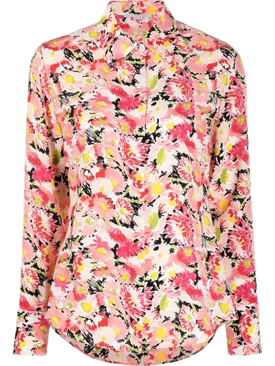 Shop Stella Mccartney Floral-print Silk Shirt In Blue