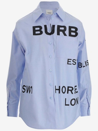 Shop Burberry Shirts In Celeste