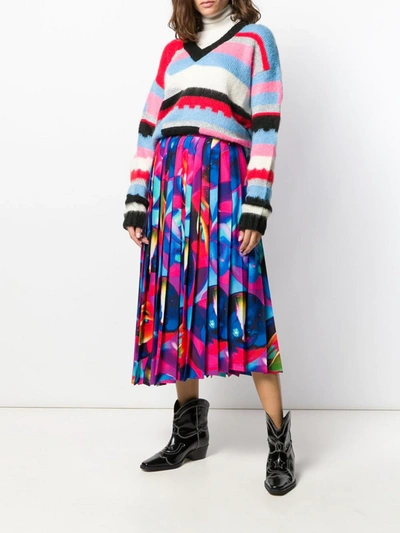 Shop Msgm Printed Pleated Asymmetric Skirt In Pink+cyan