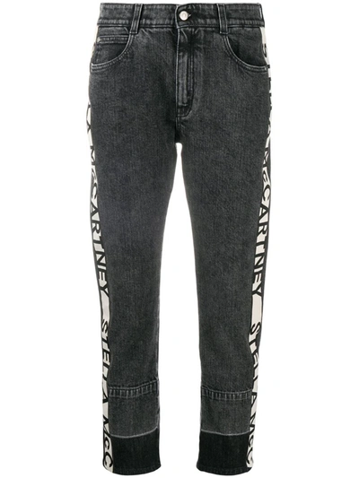 Shop Stella Mccartney Logo-stripe Cropped Jeans In Nero