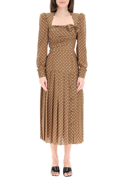 Shop Alessandra Rich Polka Dot Pleated Dress In Brown White