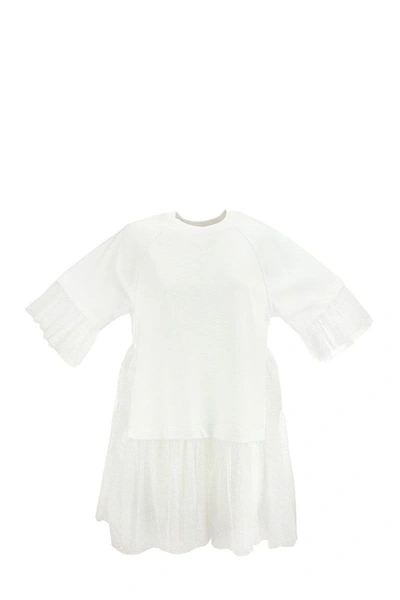 Shop Red Valentino Sweatshirt With Point D'esprit Tulle White