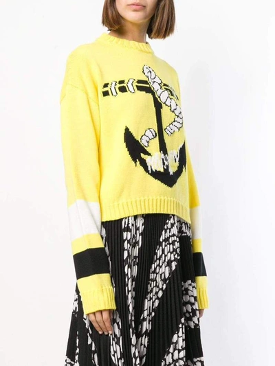 Shop Msgm Anchor Print Sweater In Light Blue