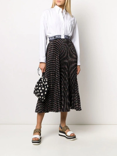 Shop Miu Miu Printed Pleated Skirt In Nero