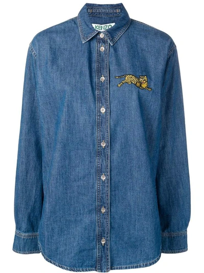 Shop Kenzo Jumping Tiger Denim Shirt In Blue