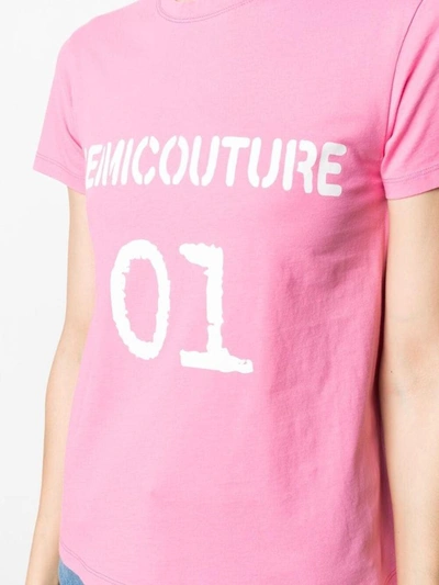 Shop Semicouture Cotton T-shirt With Logo Print In Pink