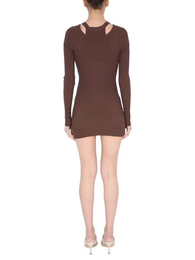 Shop Adamo Ribbed Sweater With Cut Out Detail In Brown