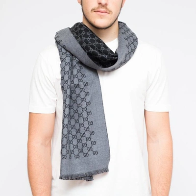 Shop Gucci Double Jacquard Gg Wool Scarf In Nero