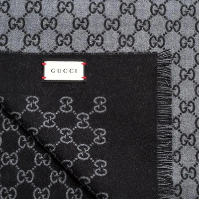 Shop Gucci Double Jacquard Gg Wool Scarf In Nero