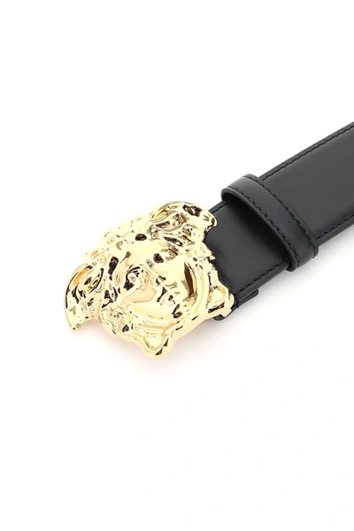 Shop Versace Palazzo Leather Belt In Nero Oro