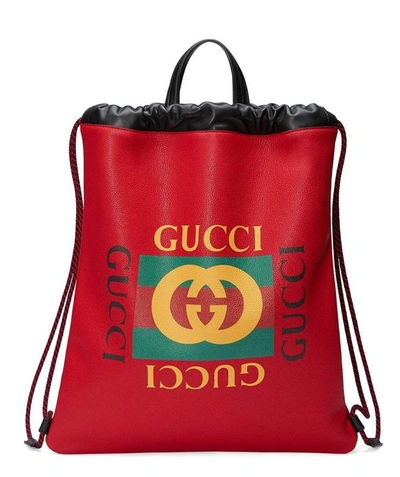 Shop Gucci Web Print Backpack In Red