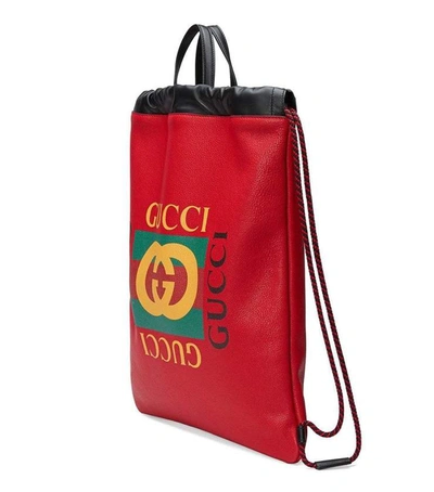 Shop Gucci Web Print Backpack In Red
