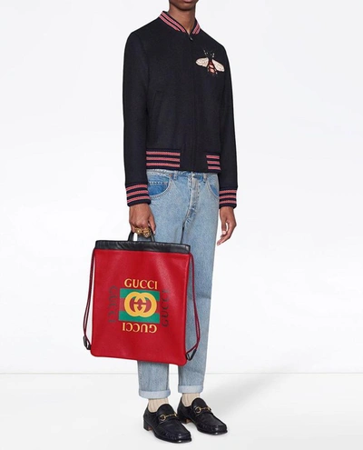 Shop Gucci Web Print Backpack In Red