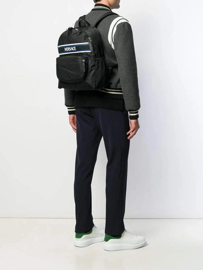 Shop Versace Nylon Logo Backpack In Black