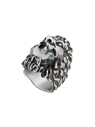 Shop Gucci Lion Head Ring With Crystal In Black