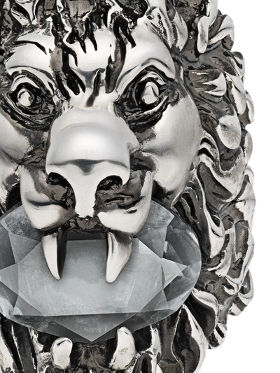 Shop Gucci Lion Head Ring With Crystal In Black