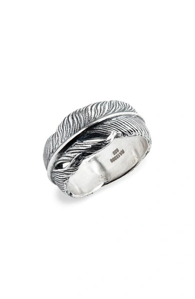 Shop John Varvatos Feather Ring In Metallic Silver