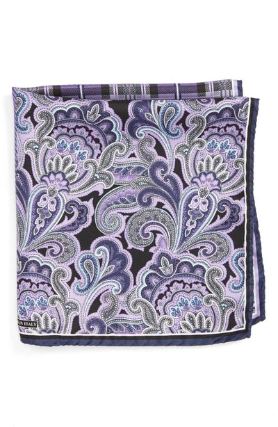 Shop Nordstrom Men's Shop Shop 'three Panel' Silk Pocket Square In Purple/black