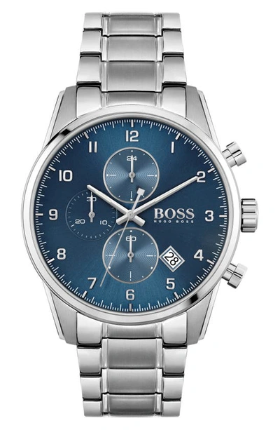 Shop Hugo Boss Skymaster Chronograph Bracelet Watch, 44mm In Silver/ Blue/ Silver