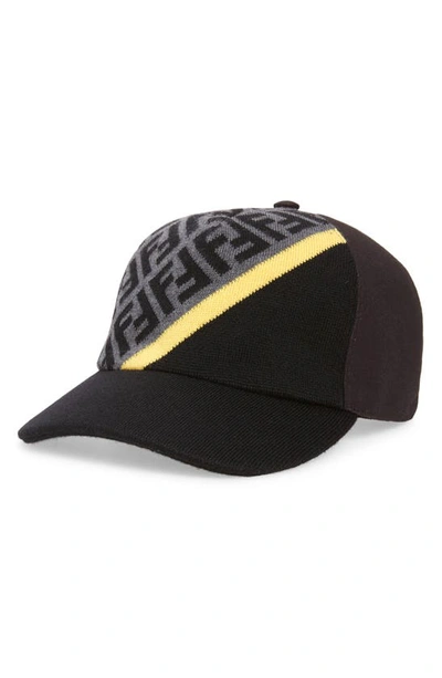 Shop Fendi Ff Wool Blend Baseball Hat In Black/ Grey/ Yellow
