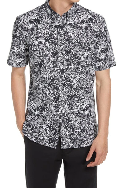 Shop French Connection Patterned Short Sleeve Button-down Shirt In Black/ White Paiku