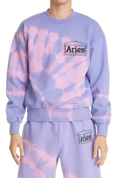 Shop Aries Temple Logo Tie Dye Sweatshirt In Lilac Lilac
