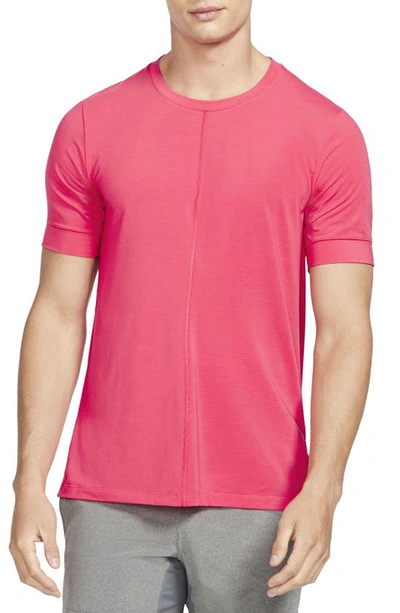 Shop Nike Dri-fit Yoga T-shirt In Light Fusion Red/ Black