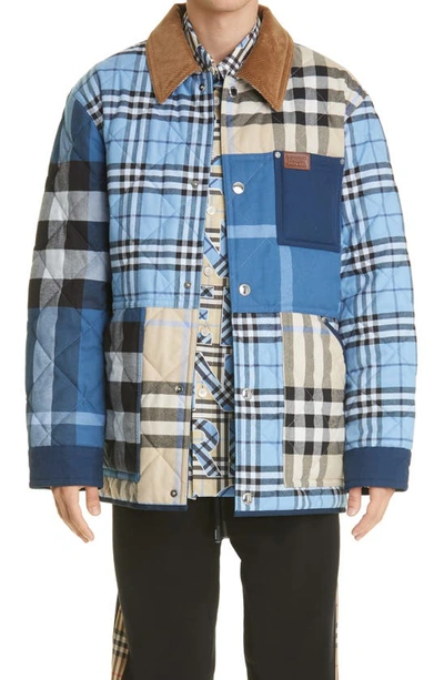 Shop Burberry Henham Check Patchwork Cotton Shirt Jacket In Light Almond