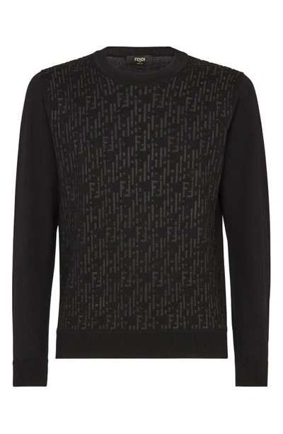 Shop Fendi Sheer Ff Logo Wool Blend Sweater In Nero