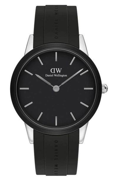 Shop Daniel Wellington Iconic Motion Rubber Strap Watch, 40mm In Silver/ Black