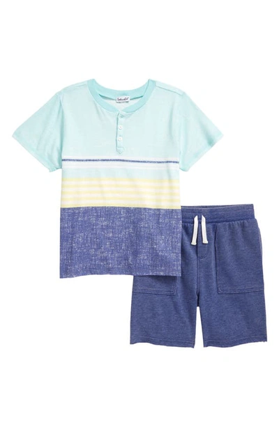 Shop Splendid Kids' Sunkissed Stripe T-shirt & Shorts Set In Aqua