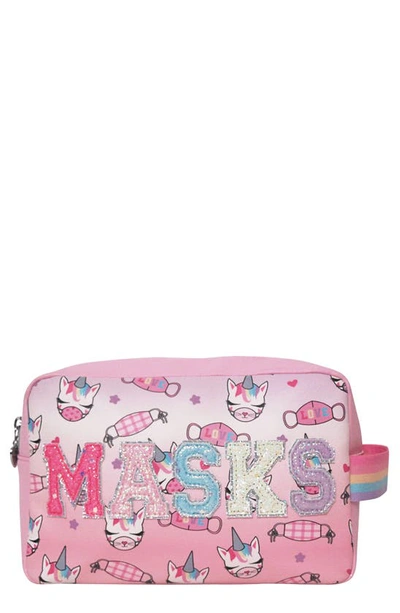 Shop Omg Accessories Miss Gwen Glitter Mask Appliquè Zip Pouch In Cotton Candy