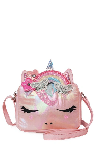 Shop Omg Accessories Miss Gwen Glitter Unicorn Iridescent Crossbody In Pink