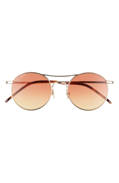 Shop Saint Laurent 51mm Tinted Round Sunglasses In Gold/ Orange