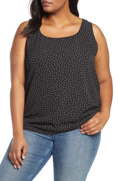 Loveappella Easy Scoop Neck Tank Top In Black Pindot