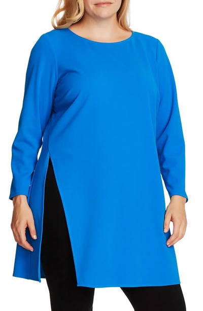 Shop Vince Camuto Long Sleeve Side Slit Crepe Tunic In Peacock