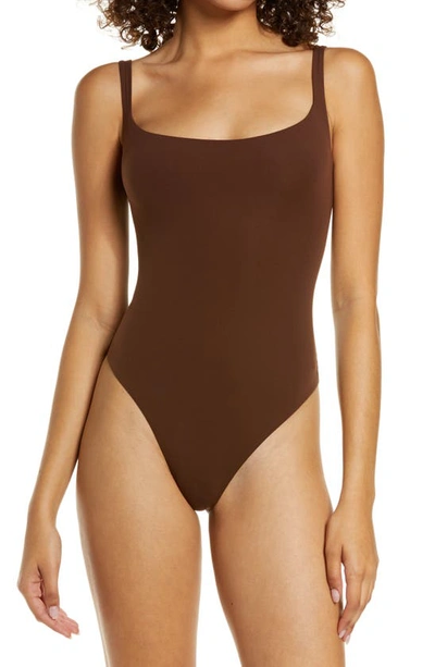 Shop Skims Fits Everybody Square Neck Bodysuit In Cocoa