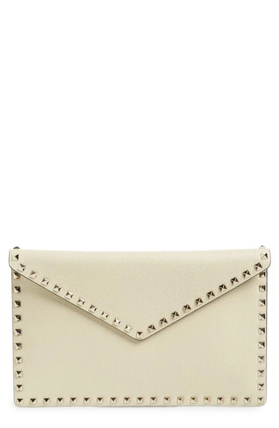 Shop Valentino Large Rockstud Leather Pouch In Ivory