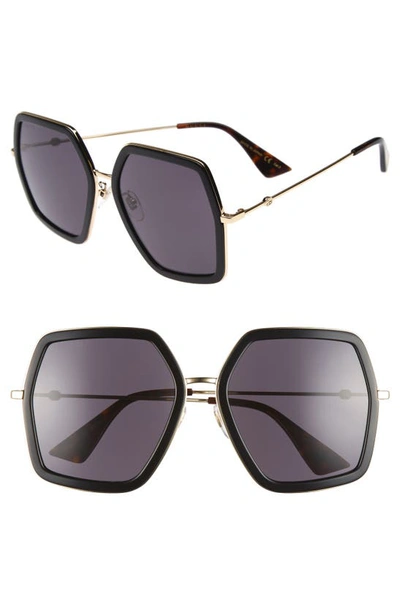 Shop Gucci 56mm Sunglasses In Black/ Grey