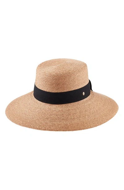 Shop Helen Kaminski Wide Brim Raffia Hat In Nougat/ Black