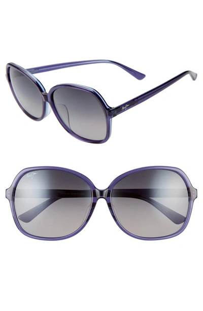 Shop Maui Jim Taro 59mm Polarizedplus2® Round Sunglasses In Navy W/ Light Blue/ Grey