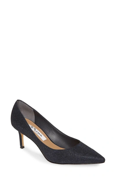 Shop Nina 60 Pointed Toe Pump In Navy Glitter Fabric