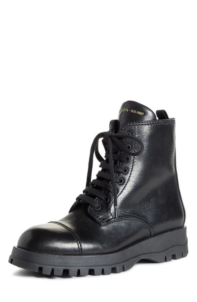 Shop Prada Lace-up Combat Boot In Black