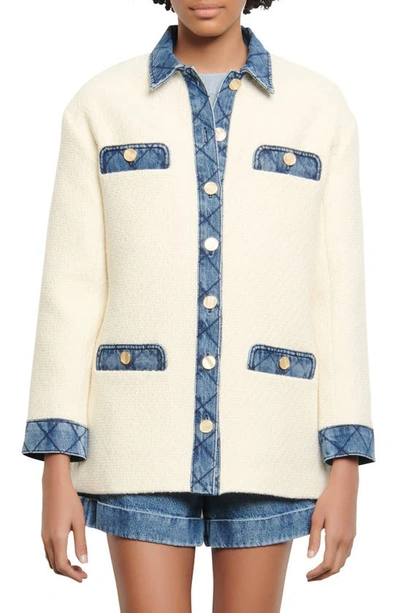 Sandro Chelby Contrast Button-up Jacket In Ecru | ModeSens