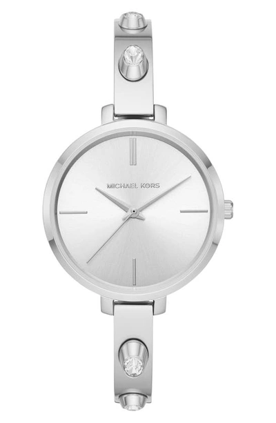 Shop Michael Kors Jaryn Crystal Accent Bangle Watch, 36mm In Silver/ White/ Silver