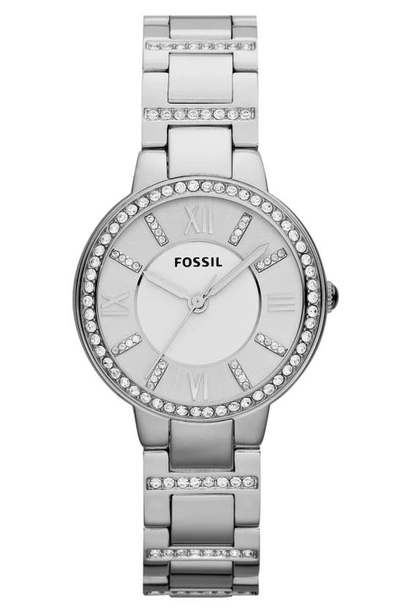 Shop Fossil 'virginia' Crystal Accent Bracelet Watch, 30mm In Silver