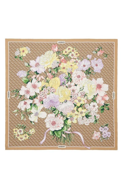Shop Burberry Archive Floral Bouquet Silk Square Scarf In Archive Beige