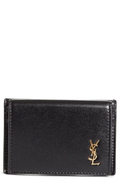 Shop Saint Laurent Monogram Flap Leather Card Case In Noir