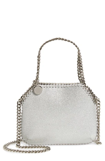 Shop Stella Mccartney Mini Falabella Glitter Shoulder Bag In 8101 Silver